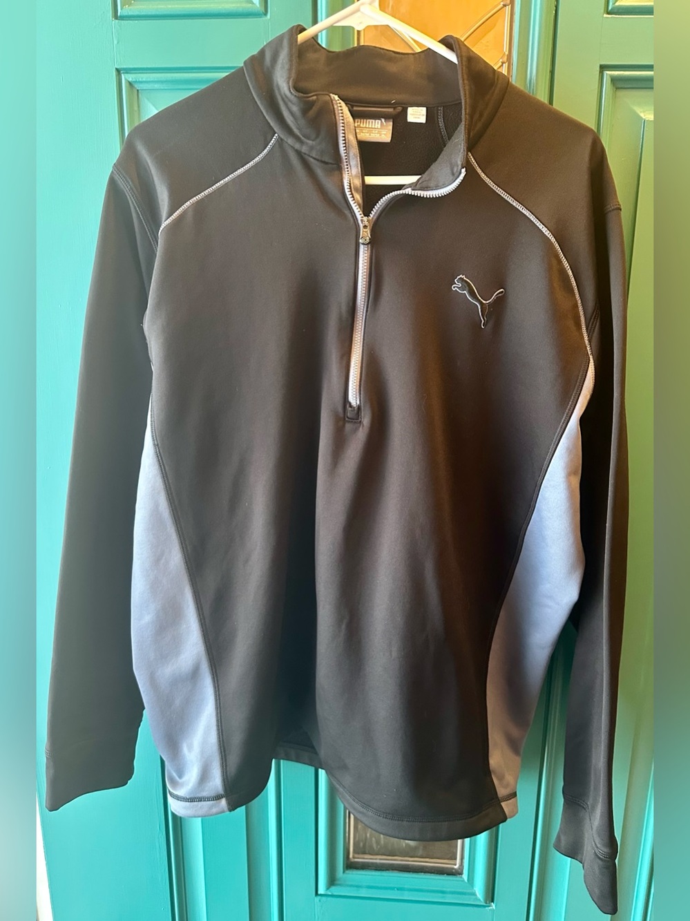 Puma Golf Men's 1/4 Zip Pullover Jacket Black Gray Shoulder Piping Size L